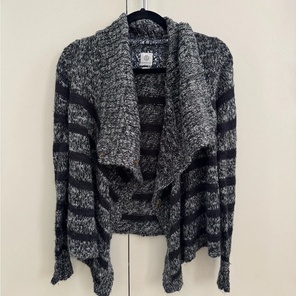 Element Black and Gray Cowl Neck Sweater with Wavy Stripes - Picture 3 of 4